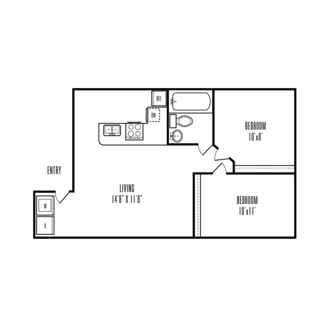2 Beds • 1 Bath 2106 floor plan
